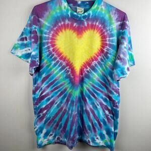 Vintage T Shirt Screen Stars Single Stitch Heart 1990s Tie Dye